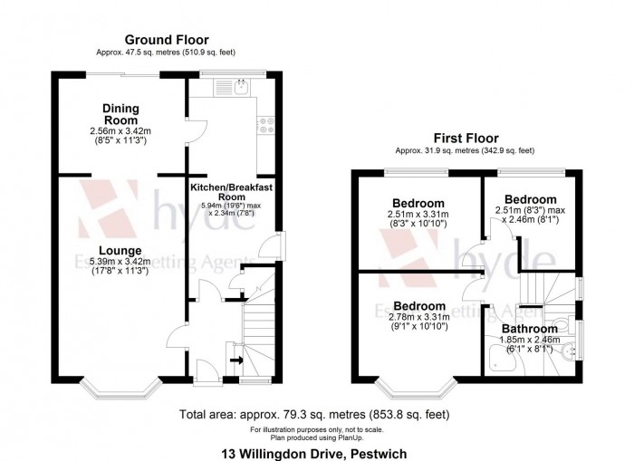 Floorplans For Willingdon Drive, Prestwich, Manchester